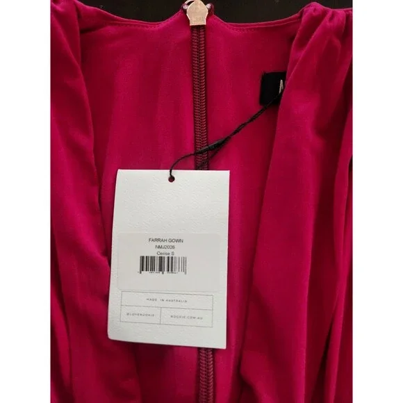 $299 retail-NWT-Nooki REVOLVE Farrah Plunge V-Neck Gown-Cerise(deep pink)-Small - Picture 5 of 7